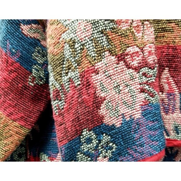 Keren Hart Vtg Multi Color Tapestry Woven Button Cropped Jacket PTP 22 Sz L - Picture 5 of 8